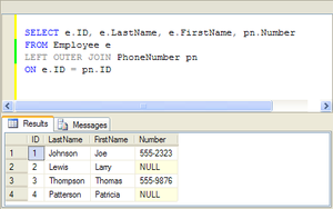 Example SQL outer join query with Null placeho...